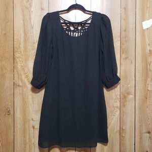 Sheath Dress Size Lg Fully Lined Strappy Back Detail Bohemian Black Chiffon